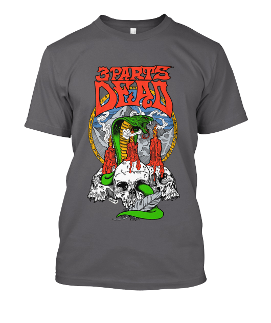 tres skulls Green On Charcoal t-shirt